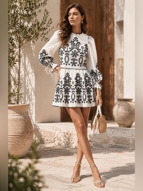 NWT Saylor Magda Embroidered Cotton Fit & Flare Dress $275 Small